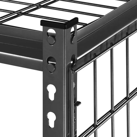 Close-up of Beefy Industrial Storage Shelving Unit corner, showcasing adjustable metal frame and shelf details.