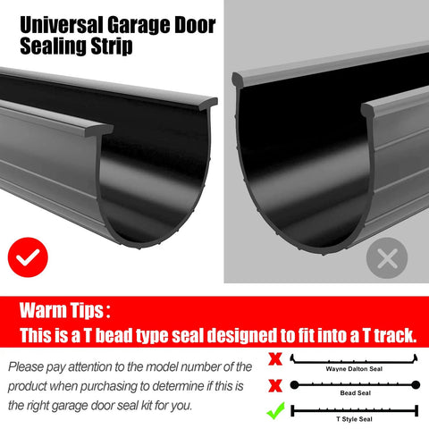 Weatherproof Garage Door Bottom Seal With T Ends For UBottom Doors Five Sixteenth Inch Thick And Three And A Quarter Inch Wide Sixteen Foot Long Replacement Weatherstrip NoNonsense Easy Cut Install And Seal Out Drafts While Saving Energy - T bead type seal in T track illustration