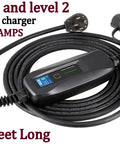 40 Amp Level 2 EV Charger With Dual Voltage 120V And 240V Portable Charging Station, coiled 27-foot cable, plug, NEMA 14-50P J1772 visible