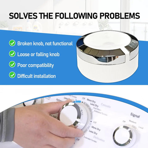 Direct Fit Dryer Timer Control Knob Replacement Compatible With GE General Electric Dryers, chrome knob with installation