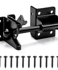 Heavy Duty Self Locking Gate Latch For Wood Fences And Garden Gates with black screws and steel construction.