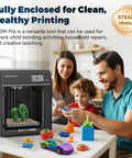 Family using Pro Grade CoreXY 3D Printer With 600mm/s High Speed, toys on table, Adventurer 5M Pro model.