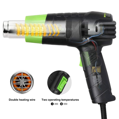 Heavy Duty 12 Point 5 Amp Heat Gun Kit With Dual Temperature Settings 300C And 500C Includes Four Nozzles Fast Heat For Crafts