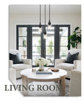2 Pack Black Pendant Light Set With Wine Glass Shade hanging in modern living room, with gray sofas.