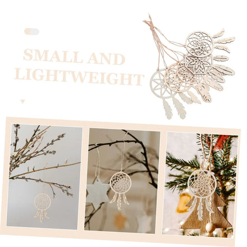 Wooden Dream Catcher DIY Kit With 50 Unfinished Hollow Wood Shapes For Painting hanging on branches and a Christmas tree