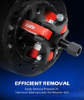 Harmonic Balancer Puller Kit With Adjustable Three Jaw Puller in use on engine, demonstrating efficient removal of harmonic balancers.