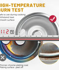 Four Piece Chrome Electric Stove Drip Pans Set for GE Stoves in high-temperature burn test, showcasing heat resistance.