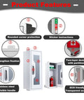 Product features of Heavy Duty Durable Metal Fire Extinguisher Cabinet With Magnetic Door And Acrylic Window Holds 2 5 10 Lb Extinguishers Plus First Aid Kit