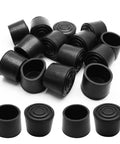 Tough As Nails Black PVC Rubber Furniture Leg Sleeves, Pack Of 16, showing various angles of black rubber caps.