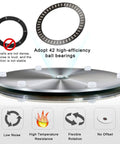 Round Glass Lazy Susan Turntable for Kitchen Countertop 28 Inch Dope Rotating Tray 10mm Thick Tempered Glass With Aluminum Base and Silent Bearings 360 Degree Spin Transparent Durable Tabletop, featuring 42 high-efficiency ball bearings for low noise and flexible rotation.