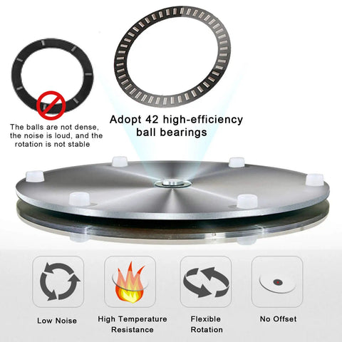 Round Glass Lazy Susan Turntable for Kitchen Countertop 28 Inch Dope Rotating Tray 10mm Thick Tempered Glass With Aluminum Base and Silent Bearings 360 Degree Spin Transparent Durable Tabletop, featuring 42 high-efficiency ball bearings for low noise and flexible rotation.
