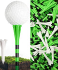 Durable Unbreakable Plastic Golf Tees Set That Stays Tough In Three Sizes displayed in green and white on grass