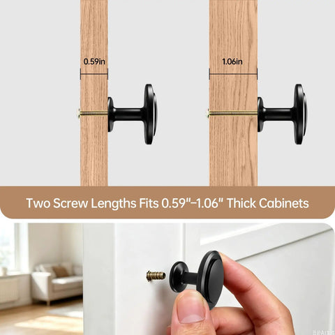Slick Matte Black Cabinet Knobs Heavy Duty Zinc Alloy Smooth Grip Easy Install Kitchen Refresh Solid Wide Base Covers Screw Marks