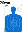 B27 Silhouette Paper Shooting Target 23 x 35 Inches 50 Pack for Handgun Training, blue silhouette with scoring zones