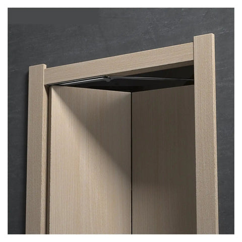 Kick Up Your Place With This Heavy Duty Stainless Steel Barn Door Hardware Kit Featuring Wide Folding Door Hinges Built Tough For Super Slick Operation Rock Solid Rust Proof Finish Easy Install Indoors Or Outdoors, showing folding hinges on a barn door.