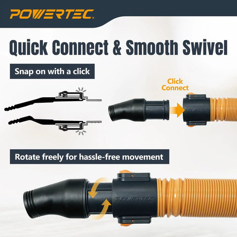 Close-up of a 16 Foot Vacuum Hose Kit With Quick Change Adapters And Threaded Coupler For Dust Collection System, showing connection feature.