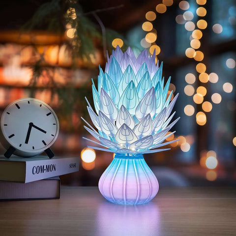 Gradient Translucent PETG lamp with blue-to-purple color shift, showing intricate design, made with PetG Filament 1.75mm 1kg spool.