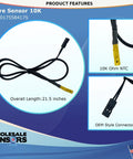 Precision 10K Ohm NTC Thermistor Temperature Wire Sensor For PC Water Cooling with 21.5 inch length and OEM style connector