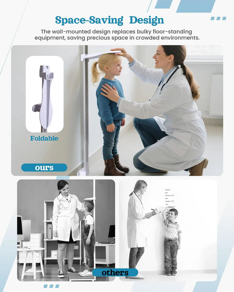 Wall Mounted Height Gauge For Home Or Clinic, Aluminum Stadiometer With 10 To 225 Cm Range (3.9 To 88.6 In) in use by nurse with child