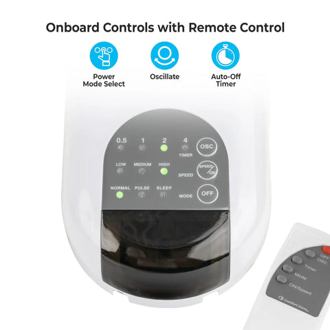 Control panel and remote of 16 Inch Remote Control Oscillating Fan With Quiet 3 Speed Settings, 90 Degree Airflow, Timer And Sleep Modes