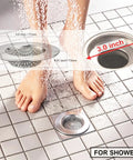 Stainless Steel Bathtub Drain Strainers Pack Of 2 Hair Catcher Drain Cover Basket With 3.0 Inch Outer Diameter And 1.60 Inch Inner Diameter Fits 1.75 Inch Drain Holes Keeps Your Shower And Tub Hair Clogs shown in use in shower floor