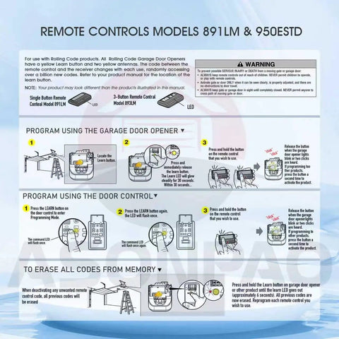 Programming guide for Two Pack Garage Door Opener Remote For 950ESTD And 891LM, Compatible With LiftMaster And Chamberlain.