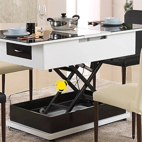 Sleek Electric Lift Coffee Table With Remote Control And Sturdy Iron Frame, High Capacity Adjustable Height For Ultimate Living Room Comfy Vibes with remote control features.