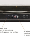 Crosley T400D Black Fully Automatic 2-Speed Turntable With Built-in Bluetooth Speaker Output And Preamp rear view with Bluetooth and RCA outputs