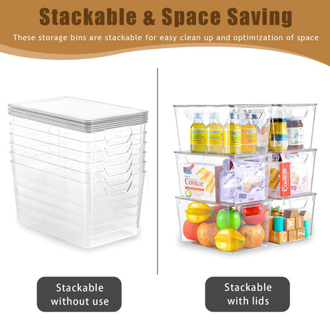 Six Pack Clear Storage Bins With Lids For Easy Organization See Through Plastic Containers stacked showing practicality