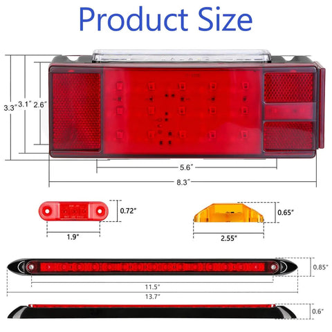 Submersible Boat Trailer Lights Kit With LED Stop Brake Turn Signals And White Backup Lights Side Marker And 3rd Light Bar Wiring Harness