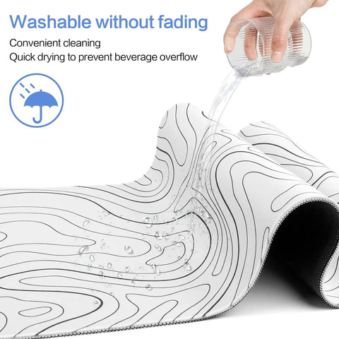 Extended White Topographic Gaming Mouse Pad Desk Mat 31.5 Inch By 11.8 Inch Long XL Pad For Gaming And Office, Ultra Smooth Surface