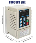 Front view of 220V Single Phase To 3 Phase VFD Inverter For Spindle Motor Speed Control, 0.75KW 1HP 5A, with size measurements.