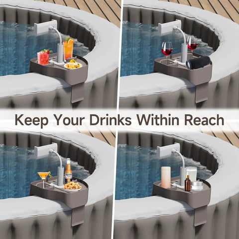 Hot Tub Table Tray With Adjustable Phone Holder And Dual Drink Caddies For Outdoor Pools And Spas, Easy Tool Free Setup, Durable ABS