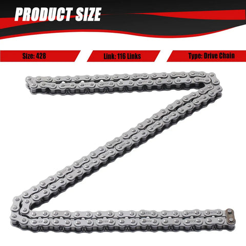 428 Drive Chain 116 Links With Chain Breaker Tool For 110cc 125cc Dirt Bikes ATVs Go Karts Quad Fits Apollo Suzuki Yamaha Honda