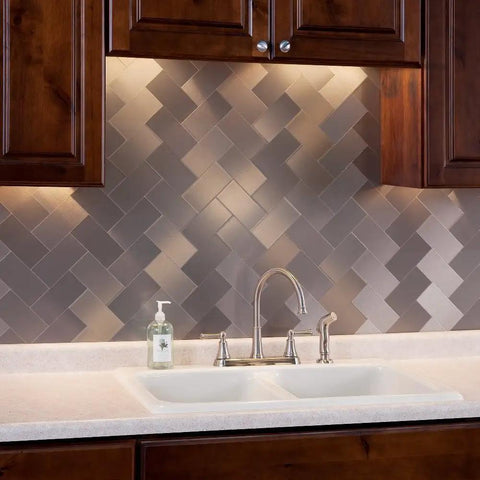 Peel And Stick Metal Backsplash Tiles 100 Piece Set Dope Brushed Aluminum Subway Style For Kitchen Walls Lightweight Heat Resistant