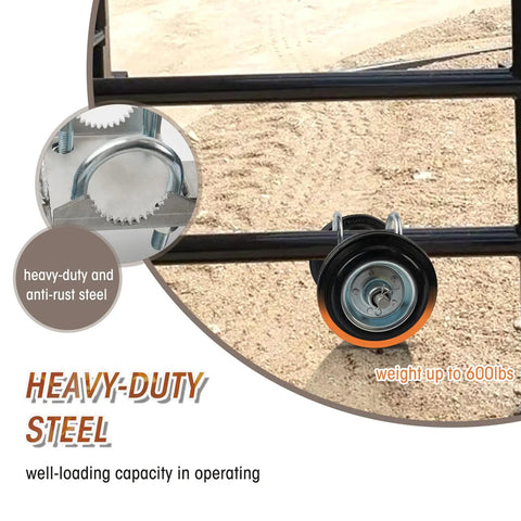 Heavy Duty Gate Wheel 6 Inches With Rubber Roller for metal tube gates, shown on sandy surface, highlighting heavy-duty steel.