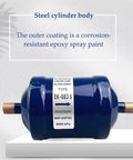 Heavy Duty 3/8 Liquid Line Filter Dryer Steel Sweat Flow Refrigerant Drier For Heat Pumps And Ac Systems R22 R134a Compatible steel cylinder with epoxy coating.