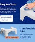 Moonlight 7 Inch Toilet Stool With Motion Activated Night Light For Standard Toilets shown with cleaning instructions