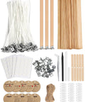 Candle Making Starter Kit With 130 Pieces Wicks And Full Tool Set For DIY Soy And Beeswax Candles Includes 100 Cotton Wicks, 30 Wood Wicks