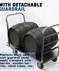 Beefy Flatbed Platform Cart With Detachable Guardrail For Barrels And Heavy Loads, 48 By 24 Inch, 2000 Lbs Capacity, loaded with barrels.