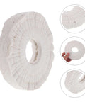 Close-up of Cotton Buffing Polishing Wheel 150x50x20mm For Woodworking Edge Banding Machines, showing white cloth construction.