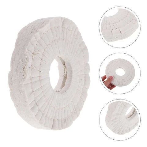 Close-up of Cotton Buffing Polishing Wheel 150x50x20mm For Woodworking Edge Banding Machines, showing white cloth construction.