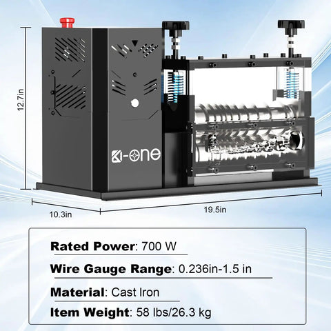 Automatic Wire Stripper Machine for Copper Wire 0.06-1.6 Inch, 700W, Cast Iron Body, Dimensions 19.5 x 10.3 x 12.7 Inches