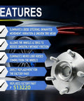 Front Wheel Hub And Bearing Assembly For 2005-2014 Subaru Outback And Legacy 5 Lug With ABS 4 Hole Flange Front Left Or Right Replacement Replaces 513220 High Quality Wheel Bearing Kit shown next to feature list.