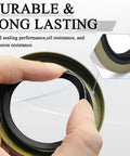Trailer hub grease seal with garter spring; olive-green outer metal ring and black inner lip (front view)