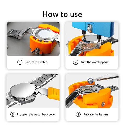 Step-by-step guide for using DIY Watch Battery Replacement Tool Kit With Back Opener Case Holder Spring Bar Tweezers And Pro Grade Repair Tools