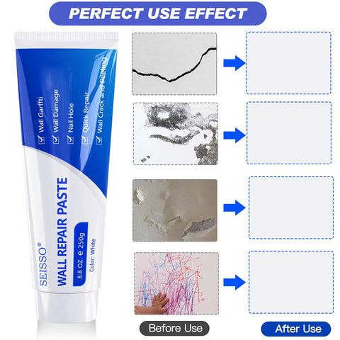 2 Pack White Spackle Wall Repair Paste Kit With Scraper And Nozzle Extenders, Patch For Drywall Holes, 250 G Each, illustrated effects