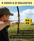 Archer using Six Sided Waterproof Archery Target Block for 70 Lb Bows Portable Compound Bow Target with handle outdoors