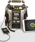 1000 Peak Amp Jump Starter With USB Power And 12V Outlet Portable Car Battery Booster On The Go With 120 PSI Tire Inflator with devices.