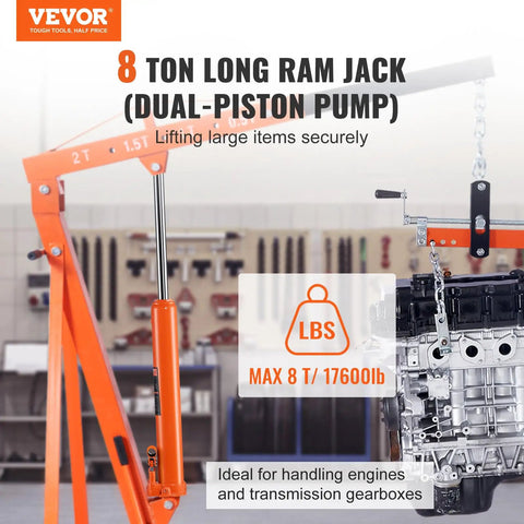 Rock Solid Hydraulic Long Ram Jack With Double Piston Pump And Clevis Base For Engine Hoists And Shop Cranes Adjustable Twenty Six To Forty Six Inch Lift Built Like A Boss For Garage Hustling Daily